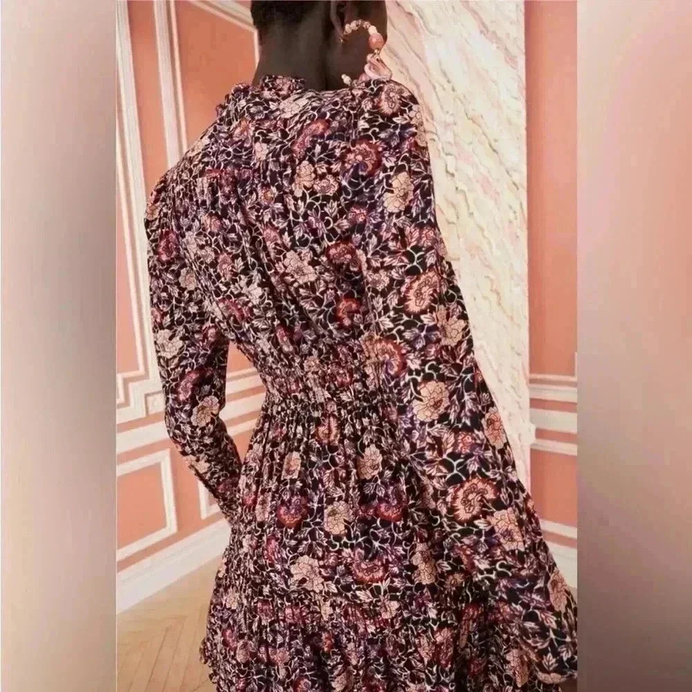 NWOT Ulla Johnson Navy Blue Liv Knee Length Dress in Midnight Floral Size 2 - Picture 3 of 16